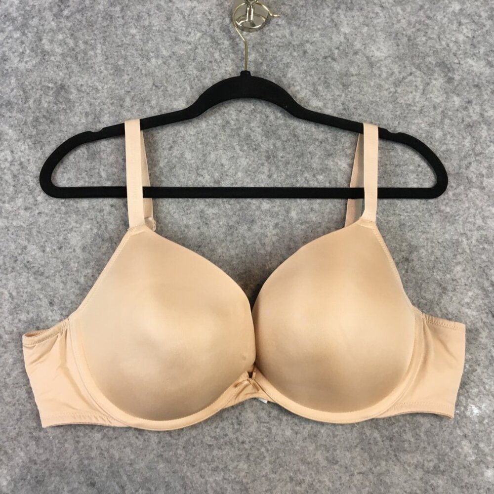 Cacique Bra 42C Boost Plunge Padded Push Up Underwire Nylon Nude Beige Bow